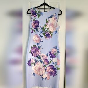 Danny & Nicole Lavender Midi Dress with Purple and Blush Floral Print Size 10